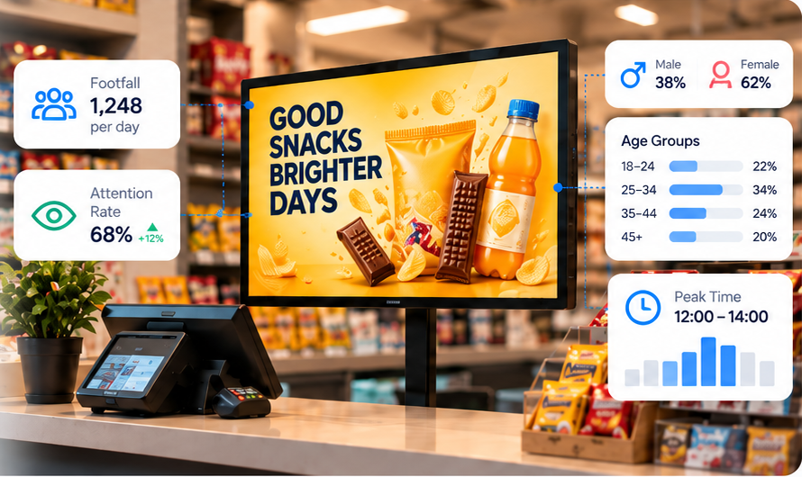 LocalQI digital display stand inside an independent store